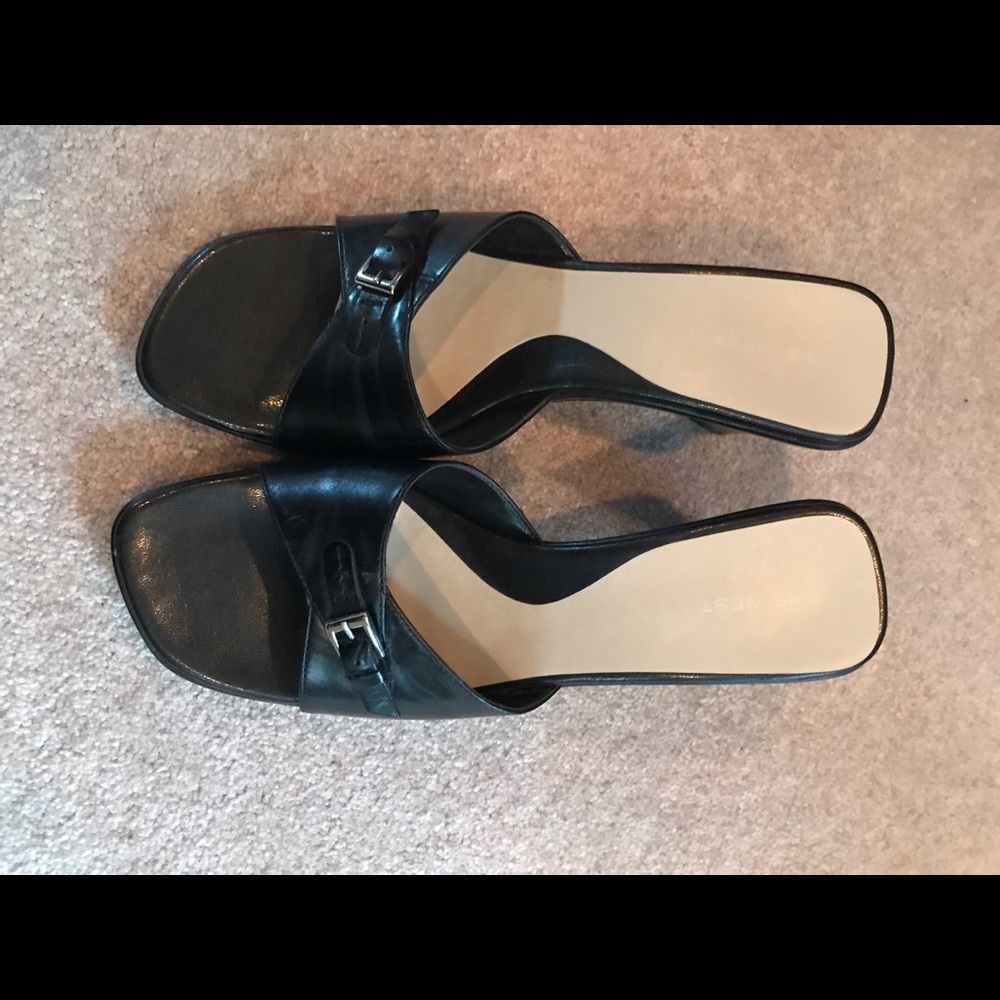 Black chunky heeled sandals